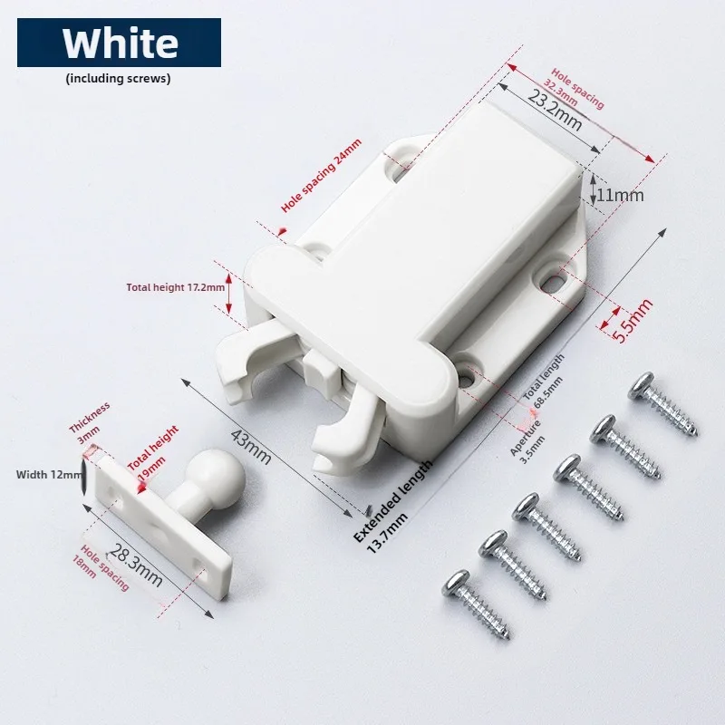 2/4/8 Sets Non-Magnetic Touch Latch Cabinet Door Catch Push to Latch and Cupboard Wardrobe Accessory with screws