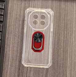 Durable Soft TPU Silicone Phone Case with Back Finger Ring and Bracket Stand, 6.52 for Case & Holder (Transparent C Red)