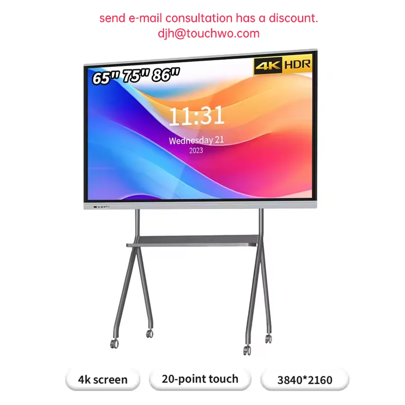 65 75 86 Inch Smart Board for Classroom and Conference, Digital Electronic Whiteboard 4K HD Touch Screen Interactive tv on wheel