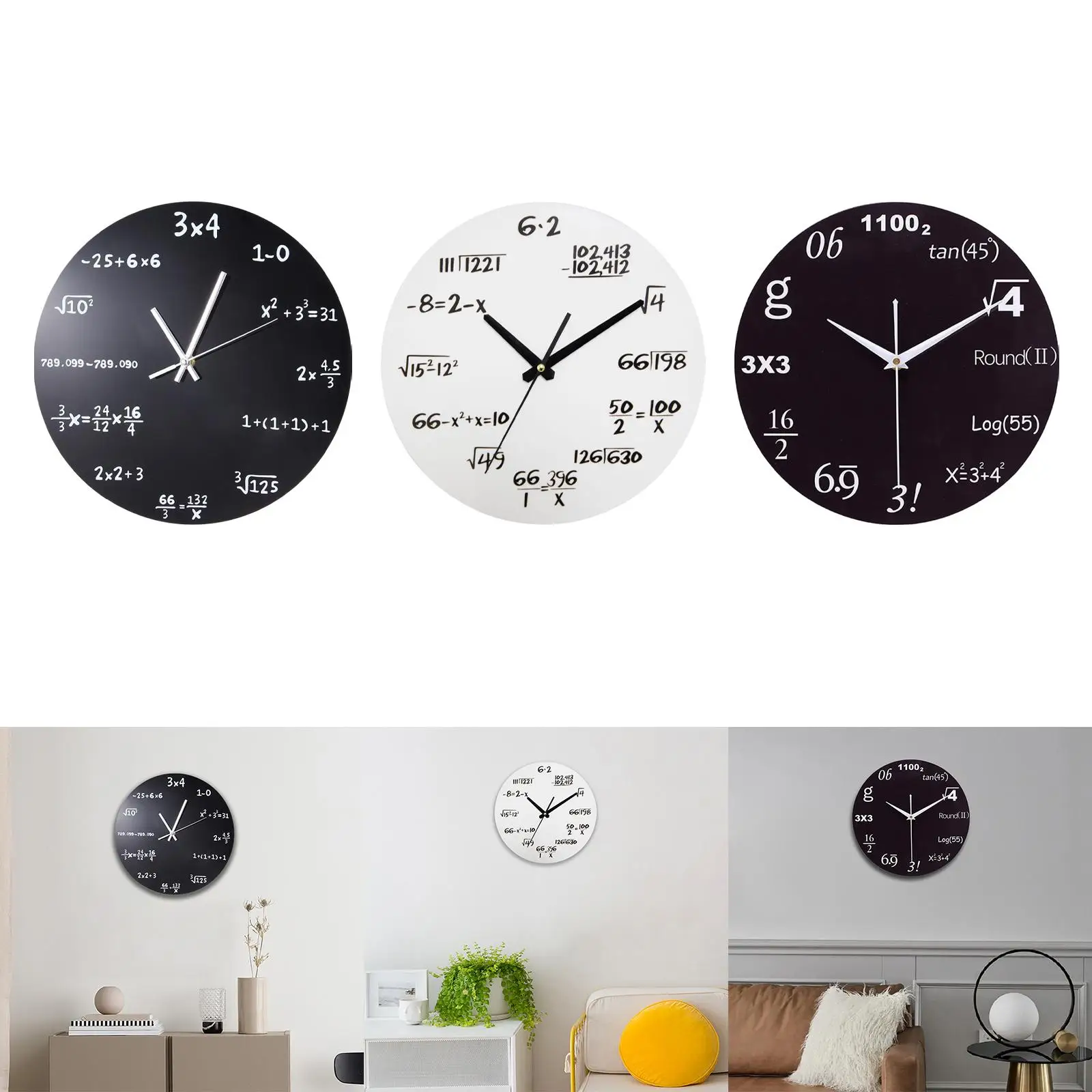Wall Clock Modern Mirror Mathematics Decoration Multipurpose Round Non Ticking for Office Bathroom Home Bedroom Living Room