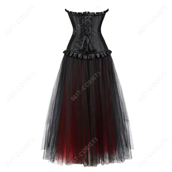 Red Corset With Dress Sexy Corset Dresses for Women Plus Size Gothic Corset Skirt Party Evening Mesh Maxi Dress with Corset 5