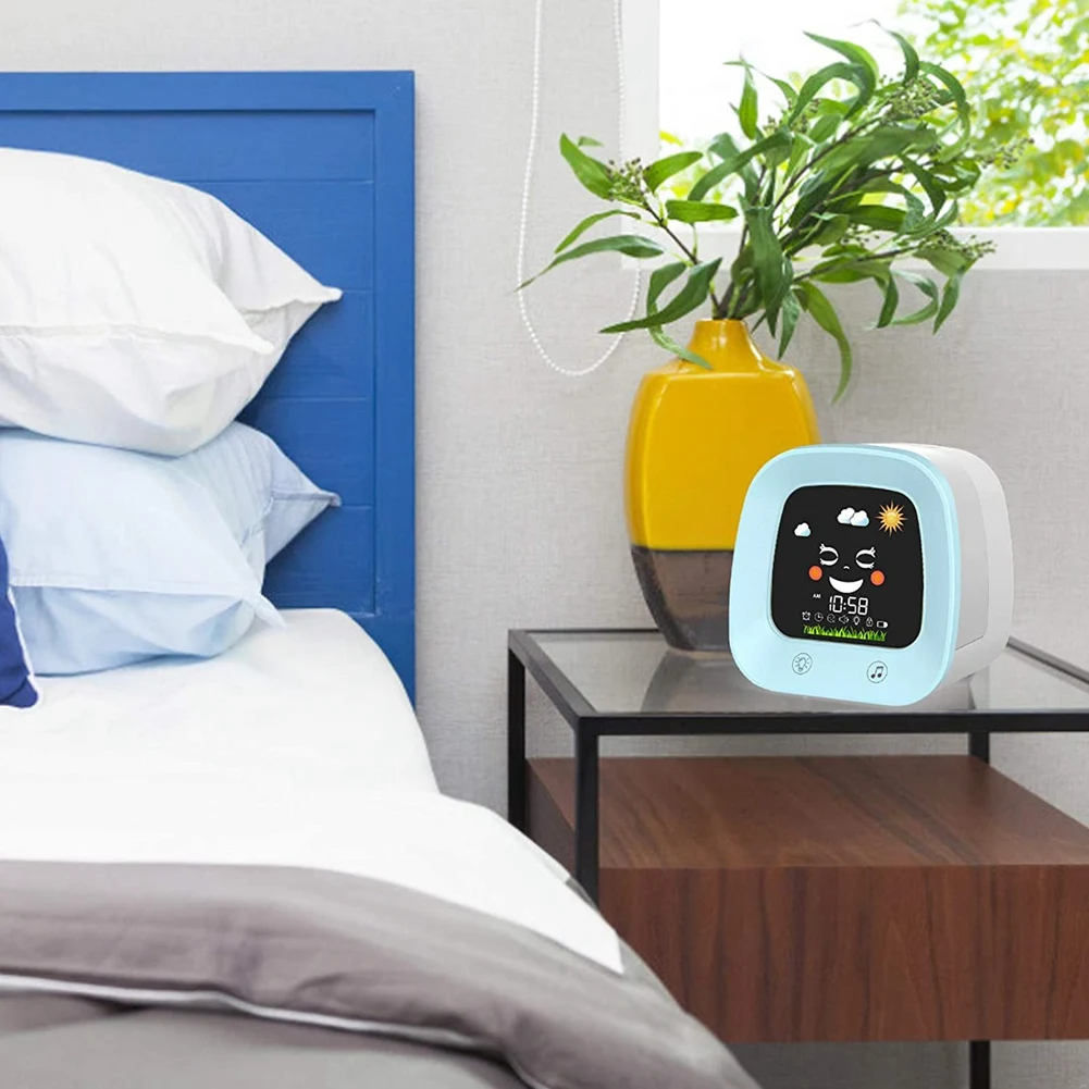 New Kids Alarm Clock for Kids, Children's Sleep Trainer Clock with 4 Color Toddler Night Light, Sleep Sound Machine, Blue