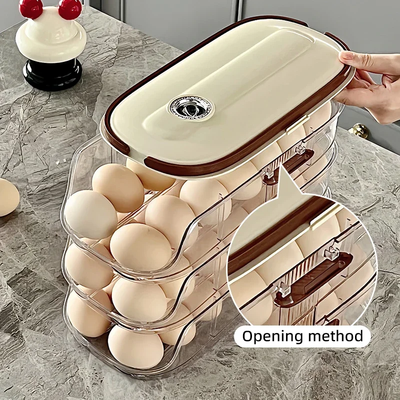 1 piece, egg storage box, automatic rolling refrigerator egg rack storage, hand-held egg refrigerator side door storagerack 5