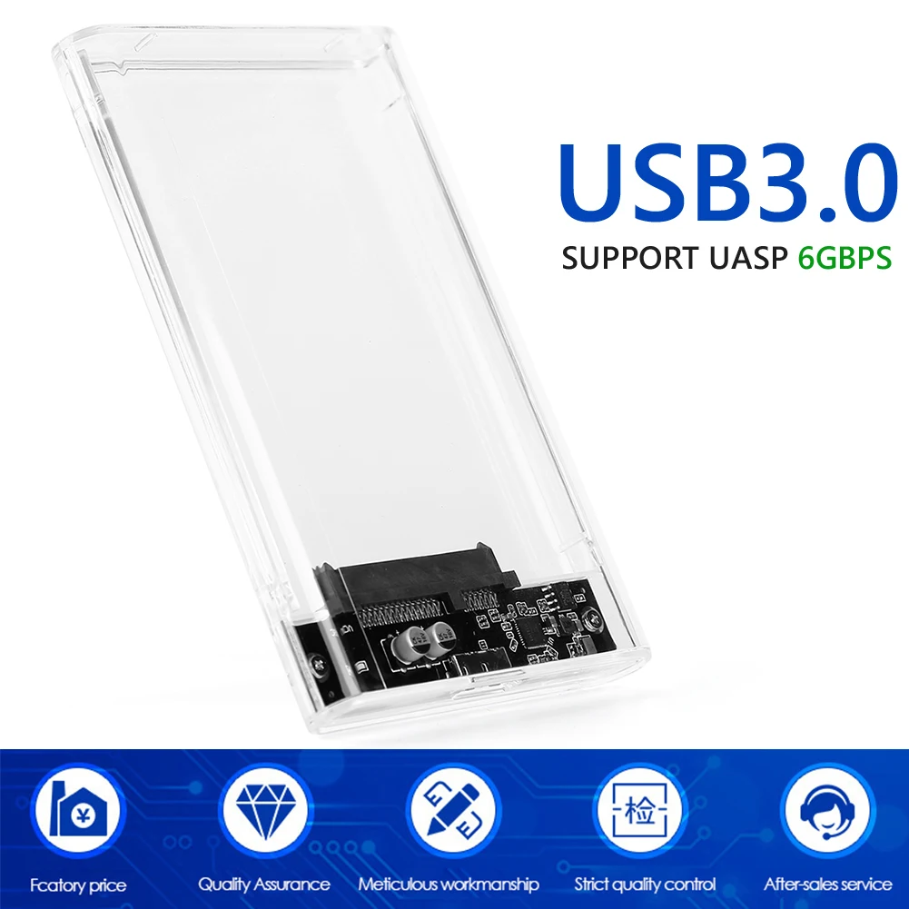 USB 3.0 HDD 인클로저, 2.5 인치 SATA SSD 하드 드라이브 케이스, 외부 상자 (클리어)
