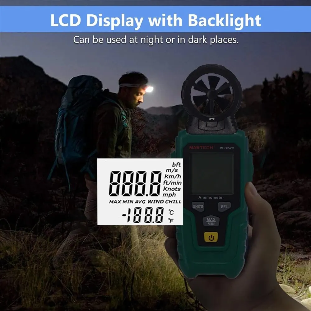 MS6652C Digital Handheld Wind Speed Measuring Meter Indoor and Outdoor High Precision Portable Wind Flow Measurement Instrument
