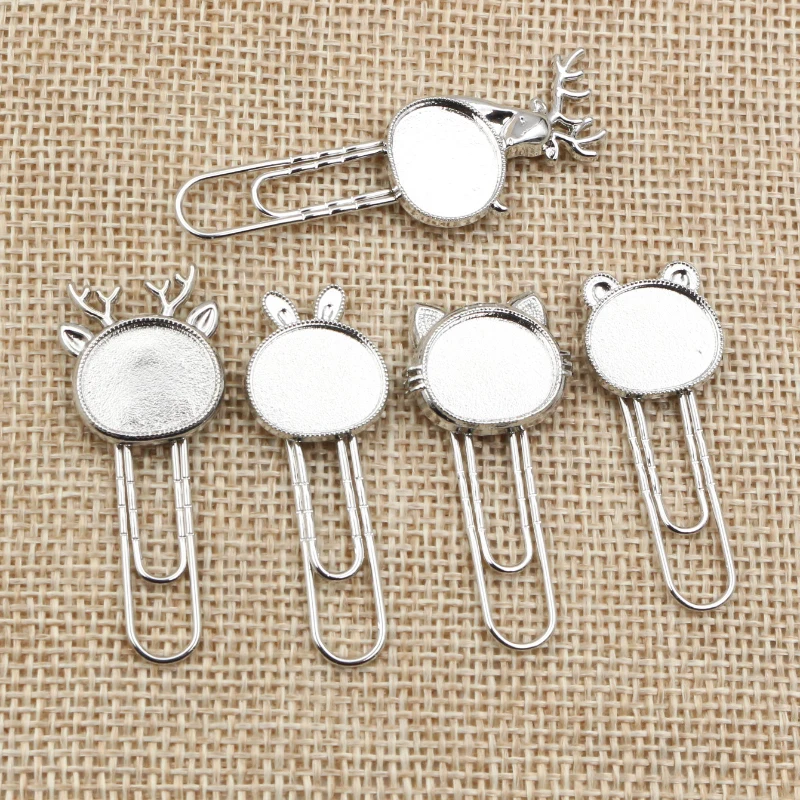 10-20 teile/los Katze Deer Lesezeichen Paperclip Cabochon Basis Blanks Einstellungen und Glas Cabochon Cameo DIY Schmuck Machen Zubehör