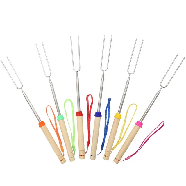 Marshmallow Pörkölő Botok Fa Fogantyúval Meghosszabbítható Bbq Villák U Forma Hot Dog Nyársok Botja A Szabadtéri Grillhez