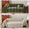 Simple Solid Color Sofa Cover Green Chenille Stripe Pattern One-Piece Sofa Towel Universal Sofa Covers Decor Living Room 2