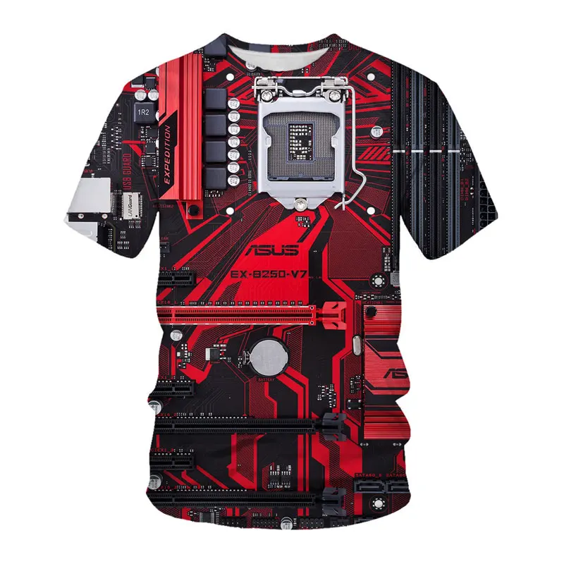 

Summer Fashion Casual Fun Slug graphic t shirts Men Leisure Circuit Board Pattern Tees Personality Printed O-neck Short Sleeve