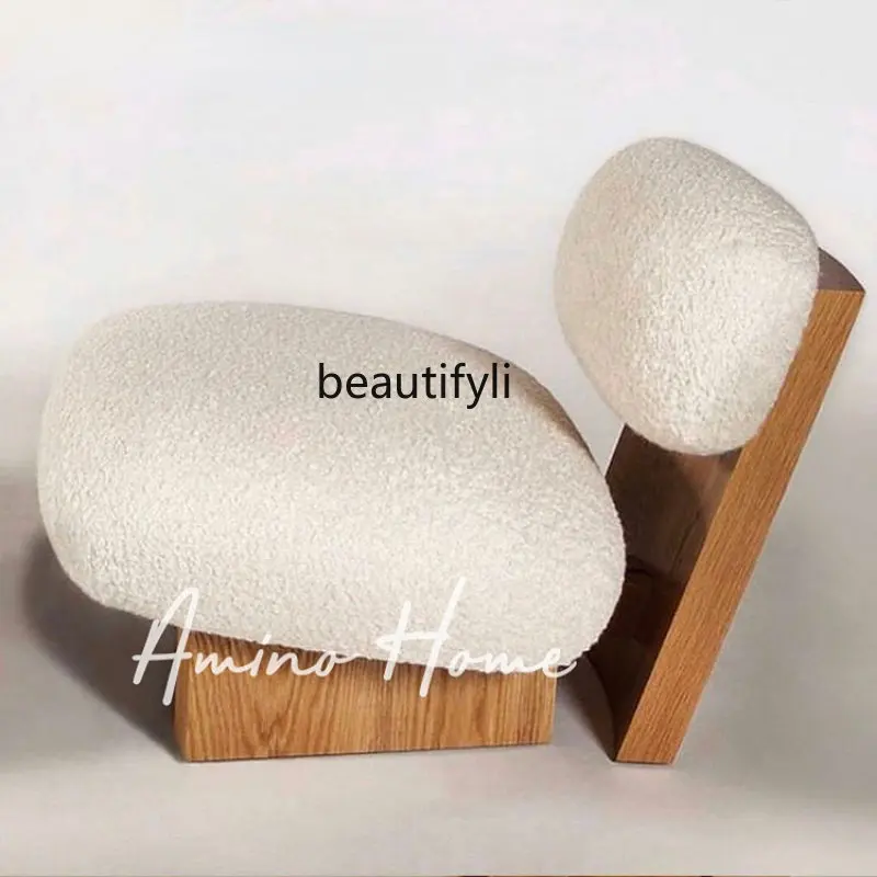 

yj Creative Lambswool Solid Wood Sofa Chair Nordic Chair Living Room Small Apartment Lazy Bone Chair