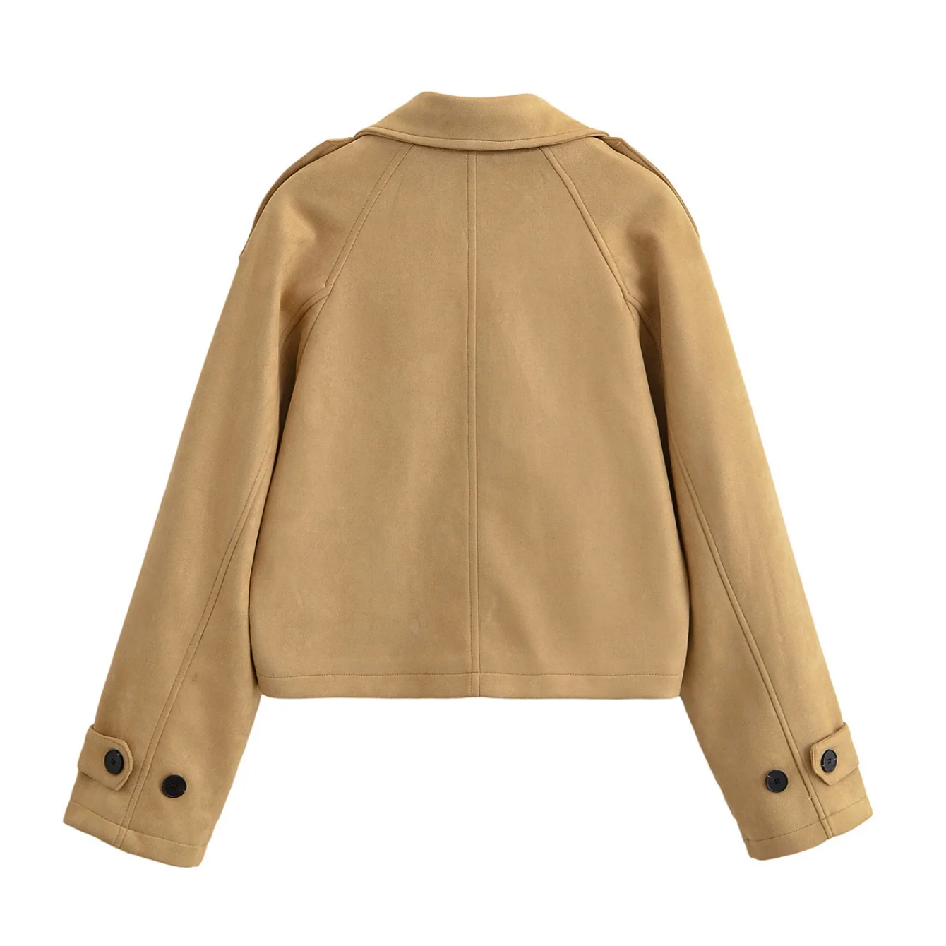 Women's Khaki Short Jacket Coat Autumn Winter Long Sleeve Lapel Double-Breasted Casual Fashion Versatile Trench Coat Streetwear