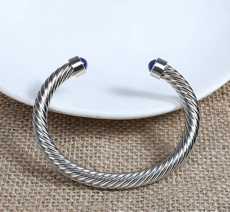 European and American Fashion Popular Lapis lazuli Cable Twisted Wire Open Bracelet