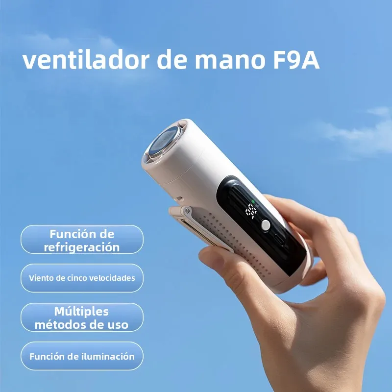 3-second cooling, 5-speed wind levels, lighting fan, lanyard and support frame design included, USB charging, portable to carry