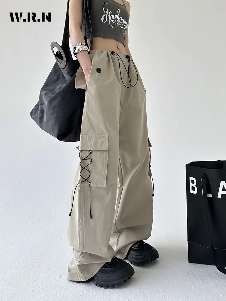 

Women's High Street Casual Overalls Solid Color Loose Wide Leg Pants American Retro Y2k 90's Oversized Grunge Cargo Pants