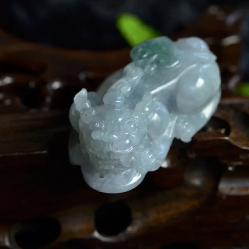 

Burma jadeite ice waxy kinds light green floating flowers Ruyi pi xiu jade pendant for men and women