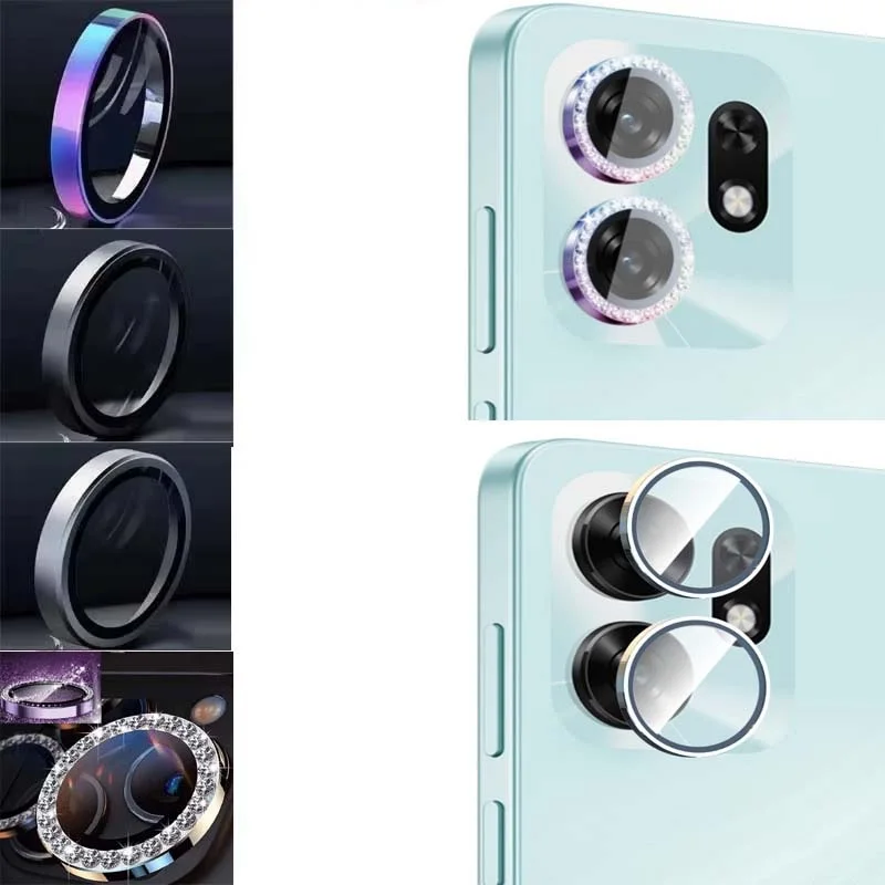 Protezione per Fotocamera Honor 500, Anello Metallico Colorato con Strass, Vetro Temperato, Pellicola Protettiva Antirottura