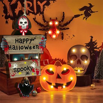 Halloween Hanging Door Sign Ghost Wooden Hanger Door Plate for Halloween Home Party Indoor MIAO 1