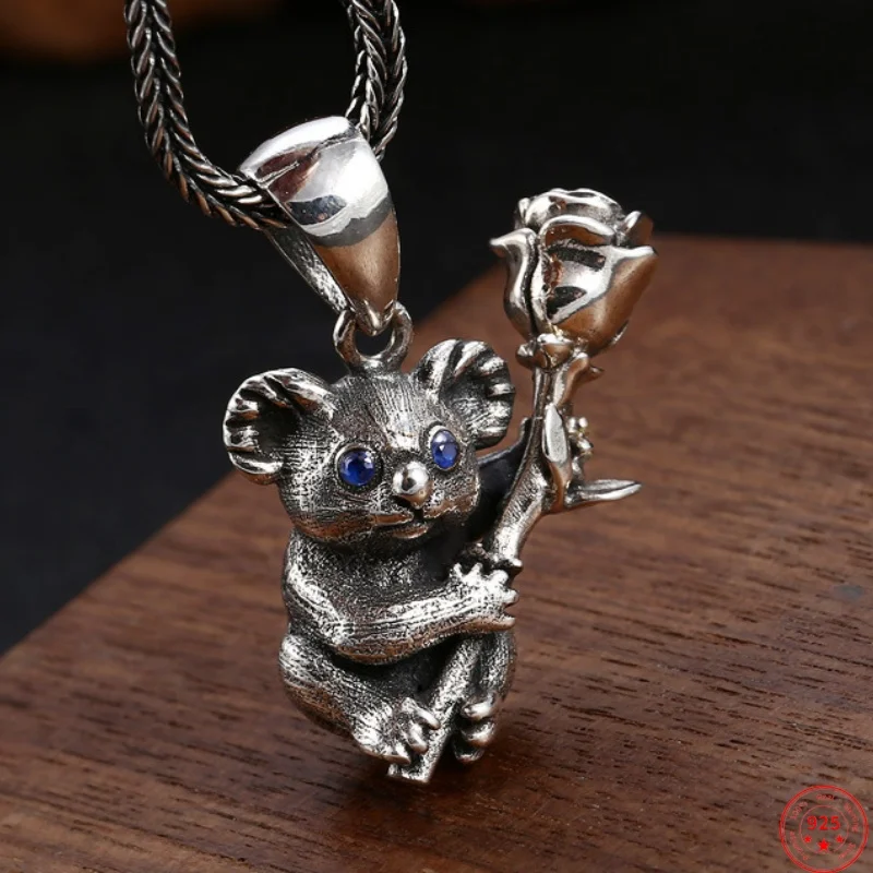 

S925 Sterling Silver Charms Pendants for Women Men New Fashion Relief Koala Rose Inlaid Zircon Punk Jewelry Free Shipping
