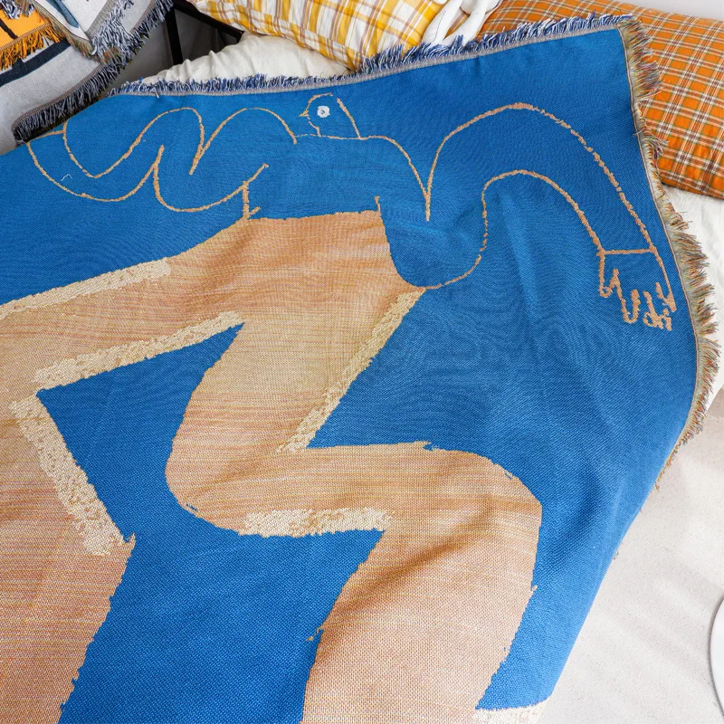 

Мужское хлопковое вязаное одеяло с кисточками, в этническом стиле