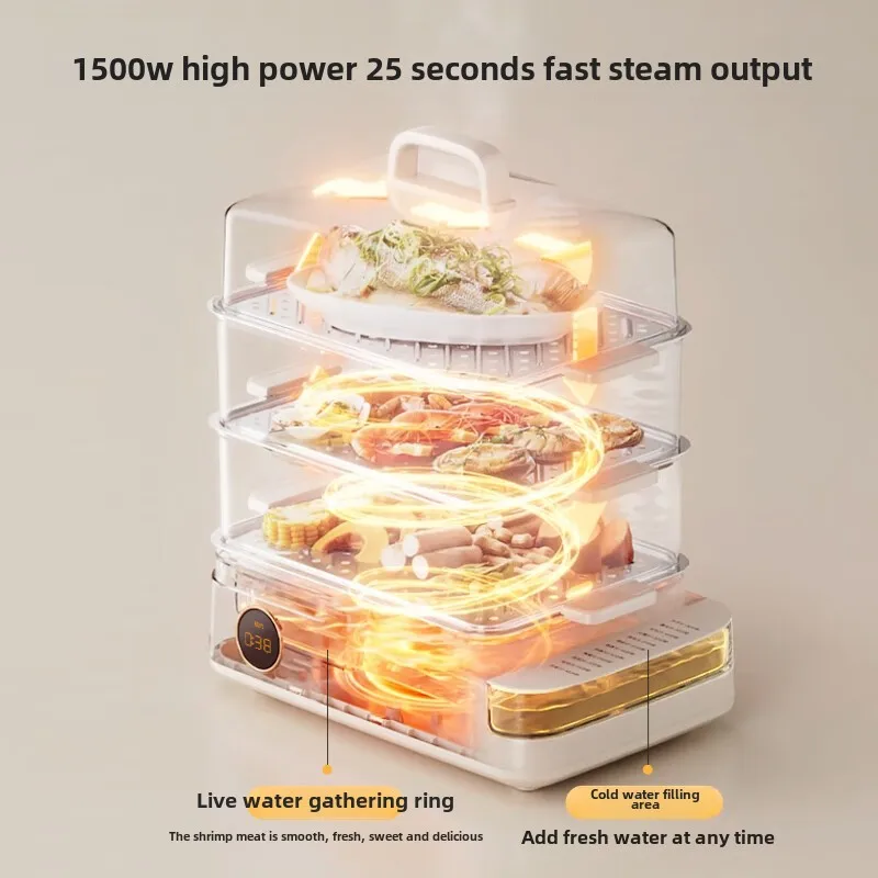 24L Electric Food Steamer with External Water Tank Stainless Steel Steaming Tray Multi-functional for Home Use DZG-CB3P2 220V