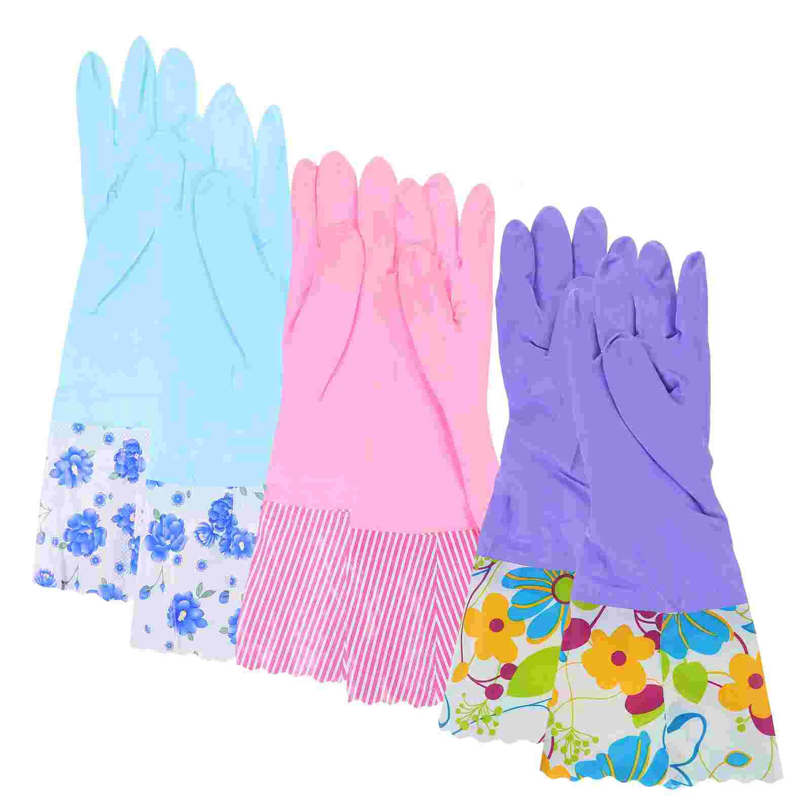 

3 Pairs Kitchen Dishwashing Gloves Reusable for Dishes Household Cleaning Mitt Pvc