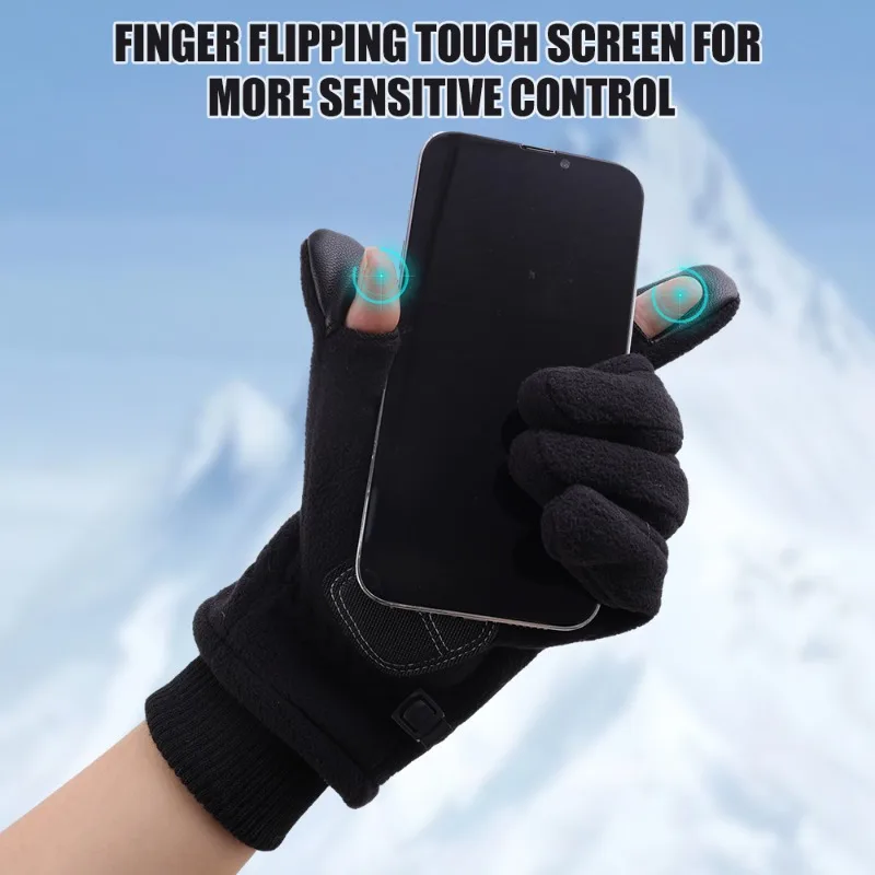 Winter Thickened Fleece Gloves Finger Flap Clickable Screen Glove Men Women Outdoors Skiing Cycling Motorcycle Sports Mittens 6