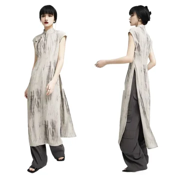 2025 New Chinese Style Qipao Long Sleeveless Improved Cheongsam Women Traditional Chinese Dress Elegant Mandarin Collar Vestidos