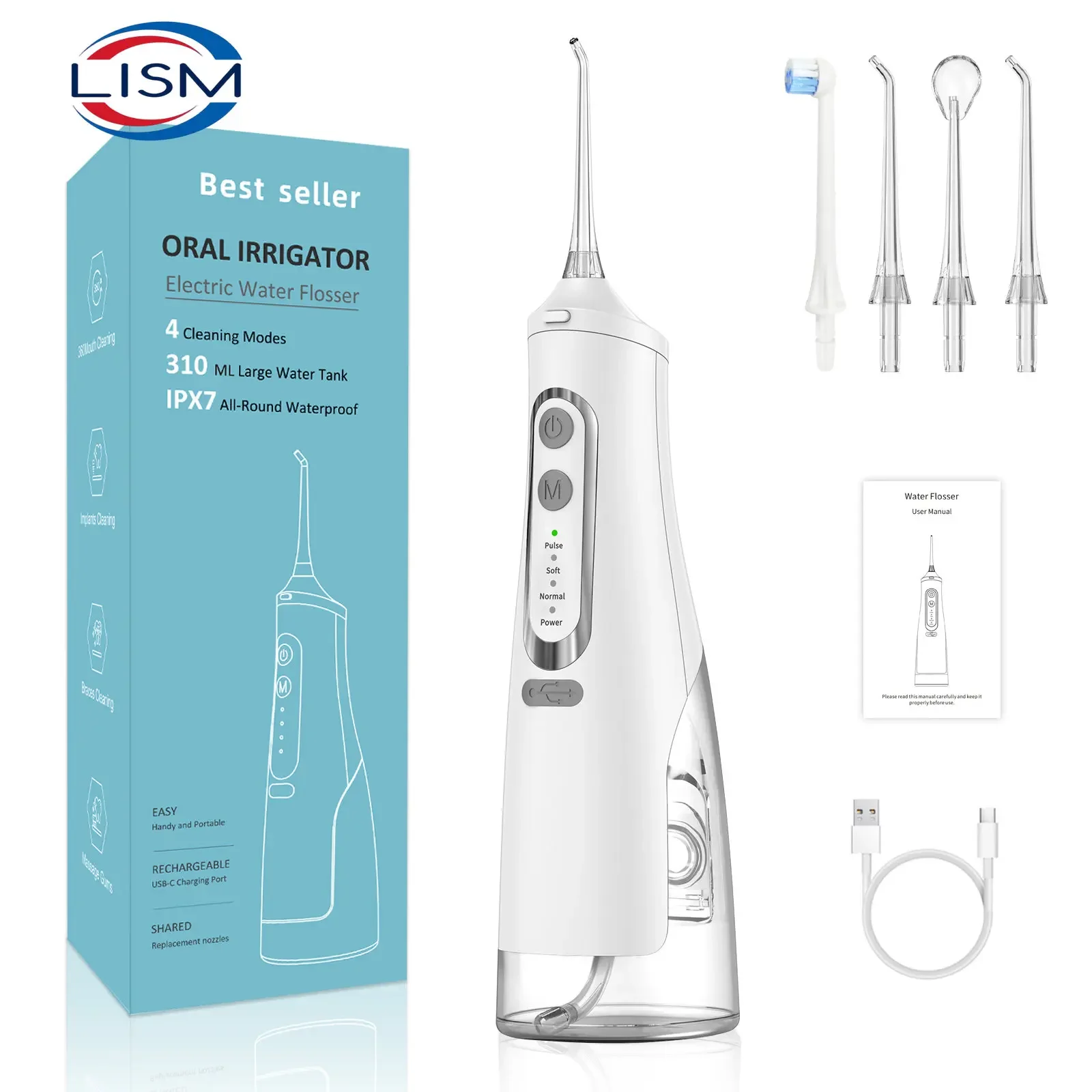 Oral Irrigator USB Rechargeable Water Flosser Portable Dental Water Jet 310ML Tank IPX7 Waterproof Teeth Cleaner Travel