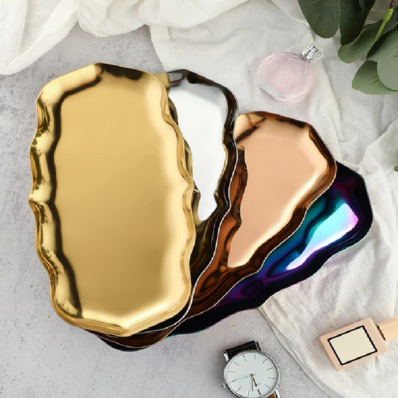 

Европейский лоток для хранения ювелирных изделий из нержавеющей стали, металлический контейнер для косметики, Овальный кухонный органайзер для тортов, фруктов, десертов, планшетов