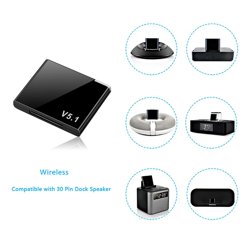 Bluetooth 5.1 audio receiver A2DP 3.6cm I-WAVE IPod 30 Pin USB dongle music wireless adapter for car PC TV headphones