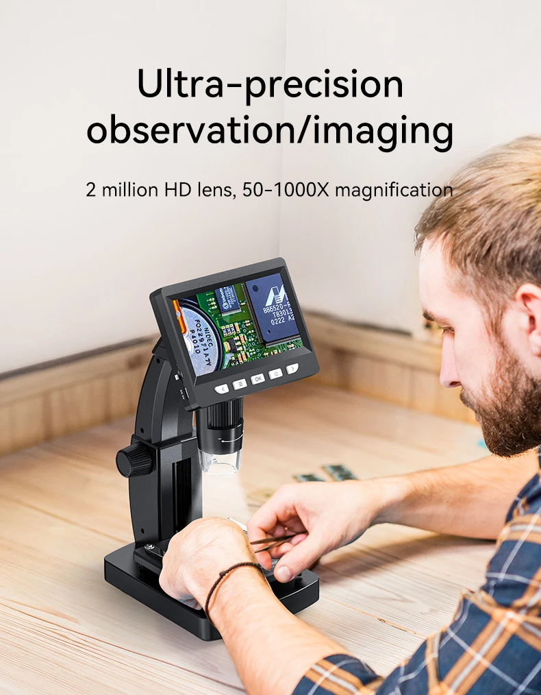 Description Picture 4 of item4.3'' Digital Microscope 50X-1000X Magnification USB Coin Microscopio 2MP 8LED Video Recorder Electron Microscopes for Computer