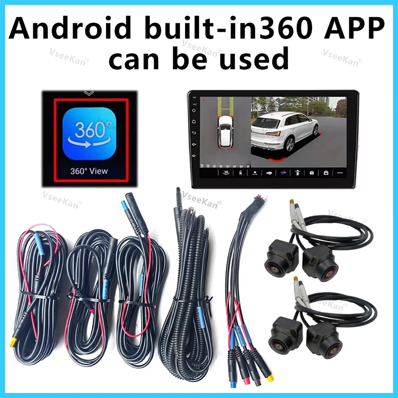 AHD 1080P 720P 3D 360 Panoramic Car Camera Rear + Front + Side For Android Radio 360APP with hole opener 8K 360 panoramic camera 360 degree camera