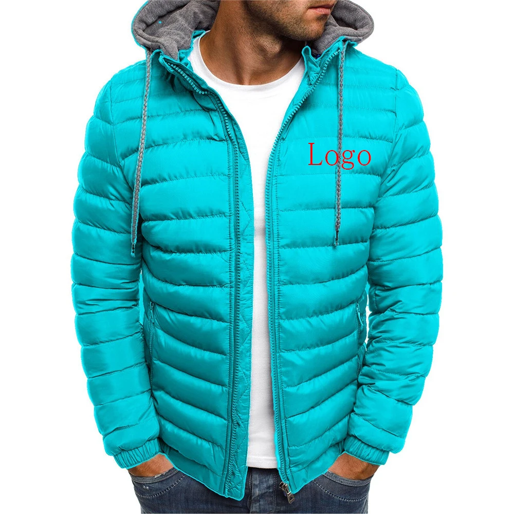 2023 autumn and winter new custom Logo printing zipper thick warm cotton fashion coat men's hat solid color cotton-padded jacket