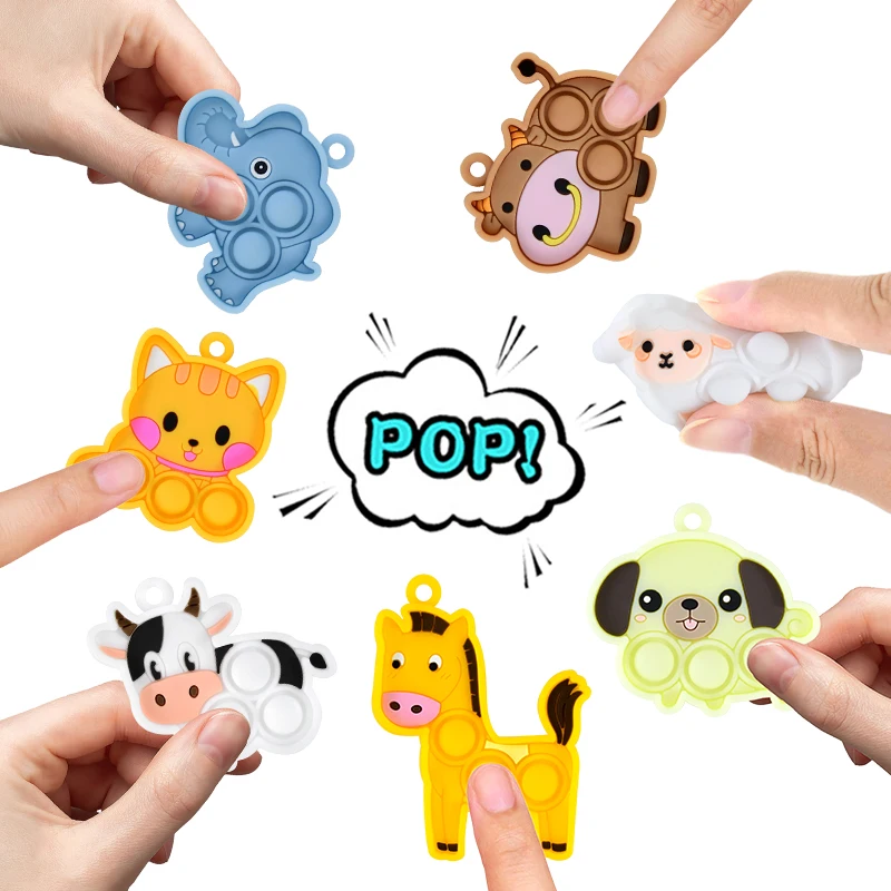 7/14/21Pcs Cartoon Animal Pop Keychain Small Toys Kids Birthday Party Favors Guest Gift Goodie Bag Pinata Filler Baby Shower