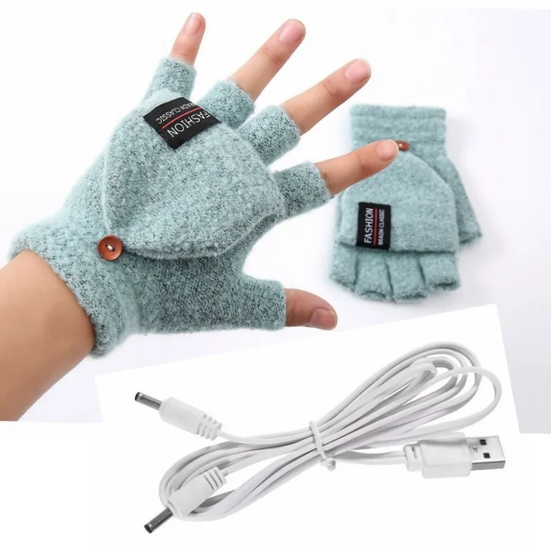 USB Heating Gloves Double-Sided Heating Gloves Outdoor Warmer Gloves Washable Rechargable MittensThermal Fingerless Hand Gloves 3