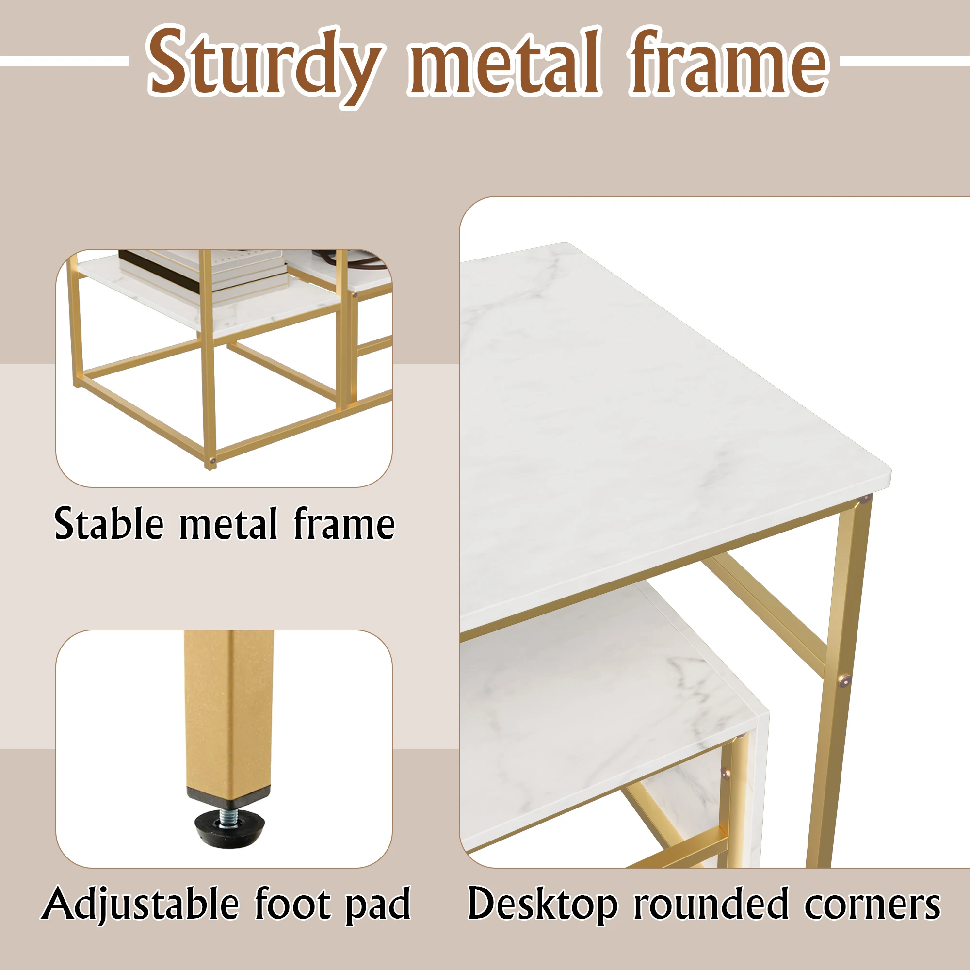 Rosahqnda Couchtisch-Set, 2-teiliges Set moderner Couchtisch, rechteckige Beistelltische mit Ablagefach, Metallgestell, für das Wohnzimmer – Detail 10