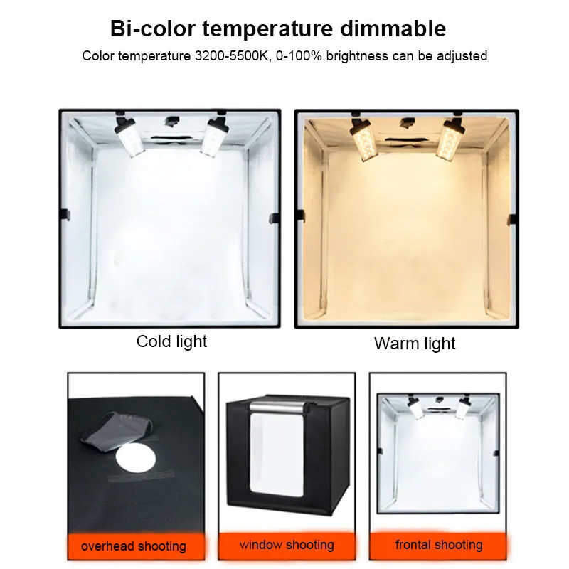 Professional Photo Studio Light Box Dimmable Shooting Tent Kit Led Lightbox Bi-color 3500-5500k With Pvc Backgrounds Photos Box