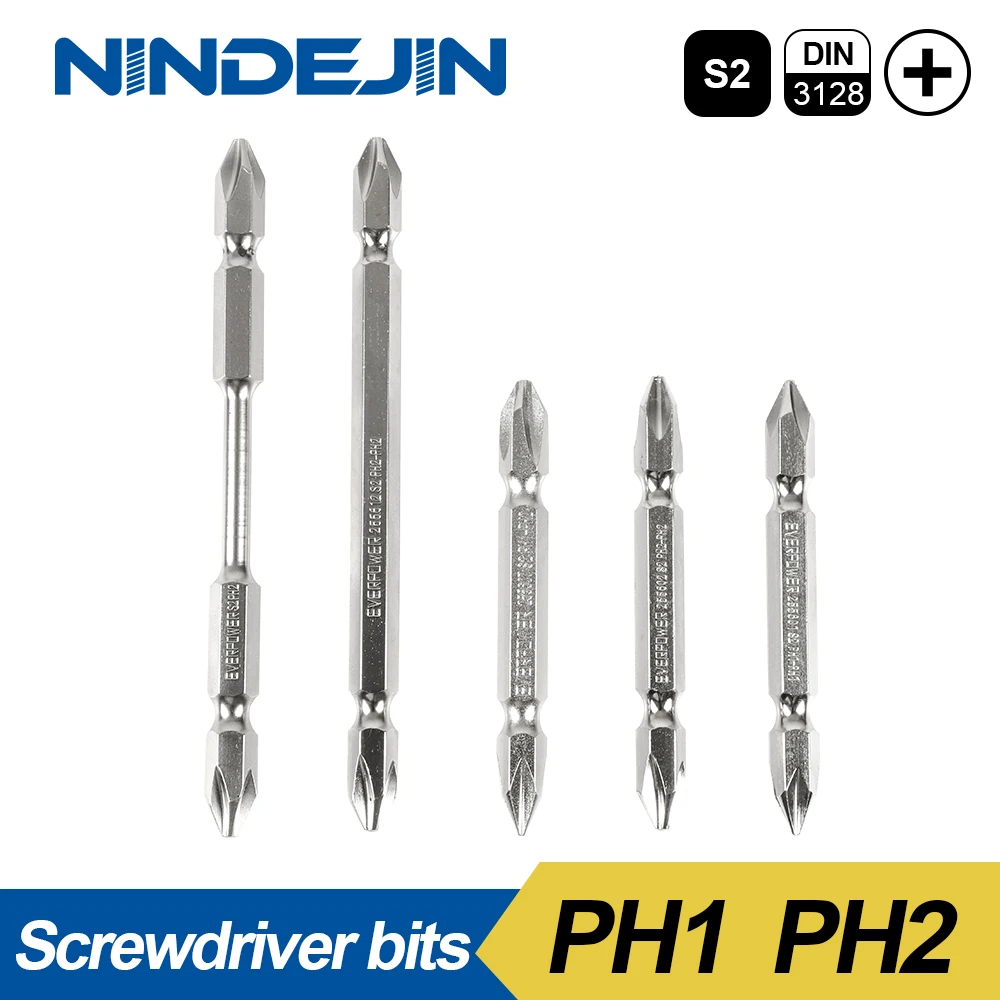 

NINDEJIN 5pcs/set Double Phillips Screwdriver Bit Set 1/4" Hex Shank S2 Alloy Steel Magnetic Screwdriver Bits PH1 PH2 PZ1 PZ2