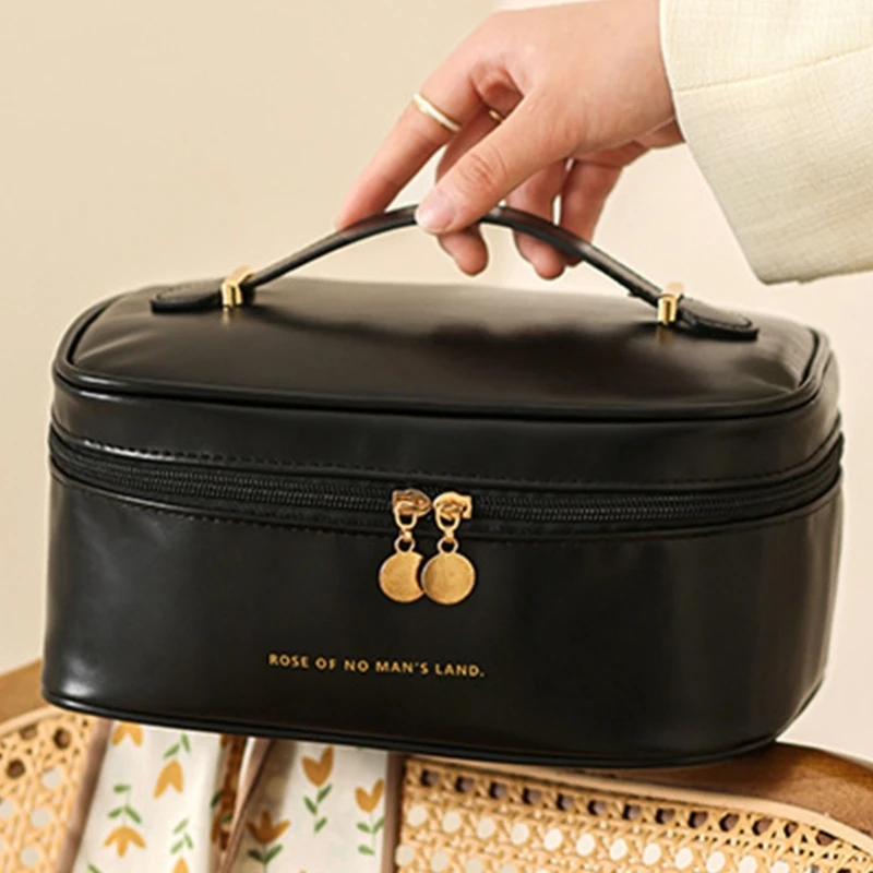 Large Capacity Travel Toiletry Cosmetic Bags Portable PU Makeup Bags Multifunctional Storage for Women