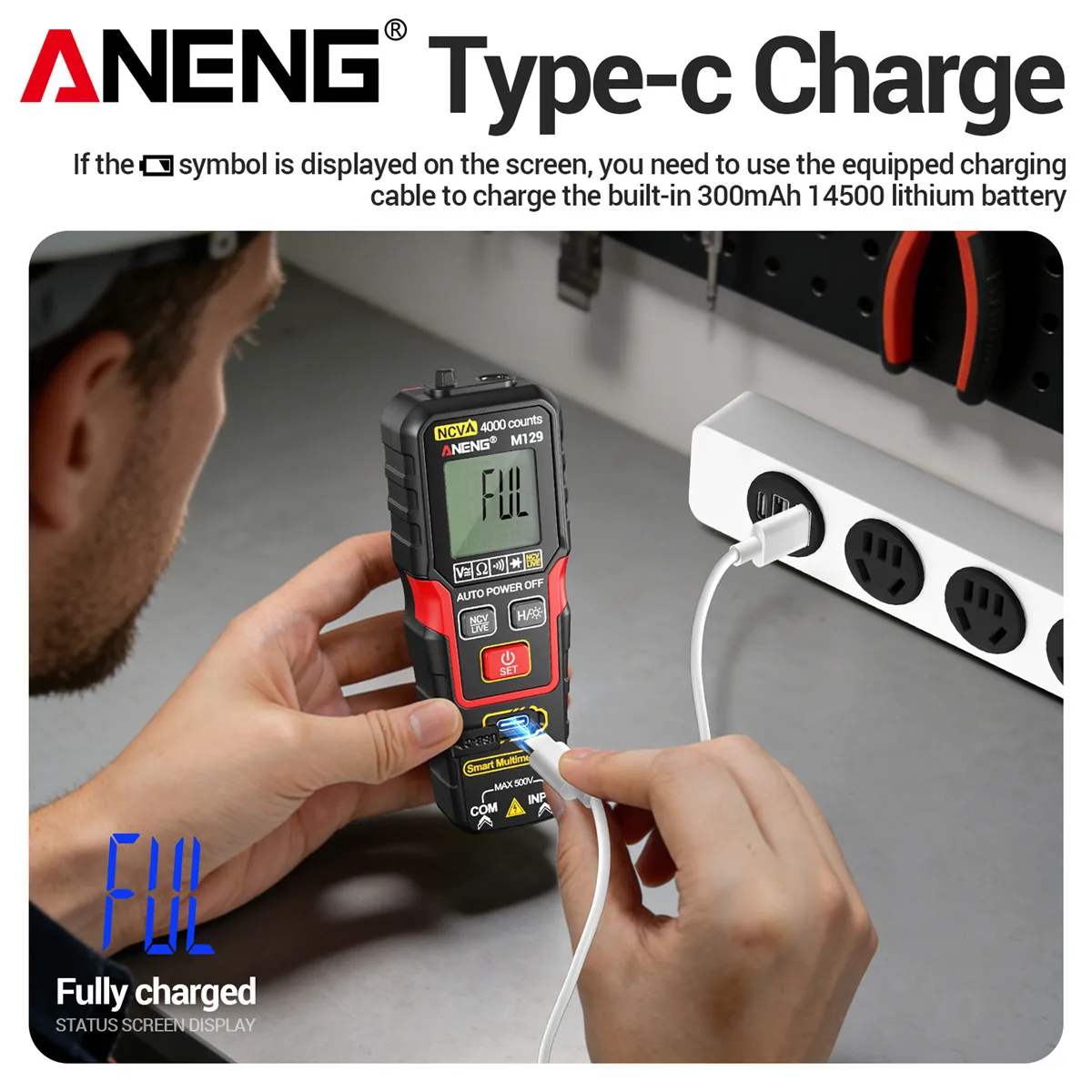 ANENG M129 디지털 멀티미터 NCV 비접촉 전기 측정 자동 인식 타입-C 충전 전기 기술자용 기기