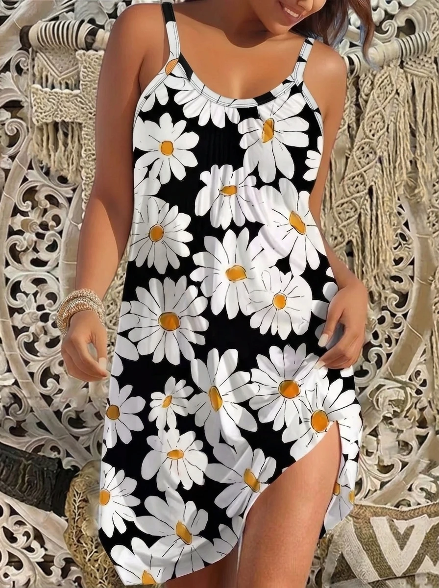 2026 Viral Summer Plus Size Tie Dye Beach Cover Up Dress Oversized Spaghetti Strap Colorful Abstract Print Flowy Sundress for Wo 4