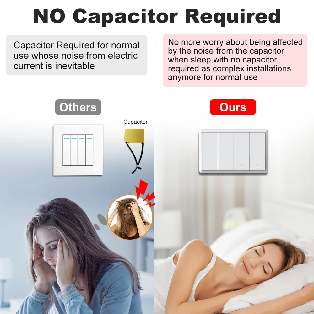 스마트 라이프 Zigbee 전등 스위치 중립선 없음 및 중립선 US 1-4 갱 푸시 버튼 Alexa Google 홈용 물리적 벽 스위치