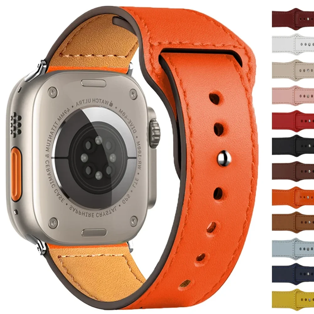 애플 워치 밴드용 가죽 스트랩, 스포츠 팔찌, 아이워치 시리즈 9, 3, 5, 6, SE, 7, 8, 45mm, 44mm, 40mm, 울트라 2, 49mm, 41mm, 42mm, 38mm 