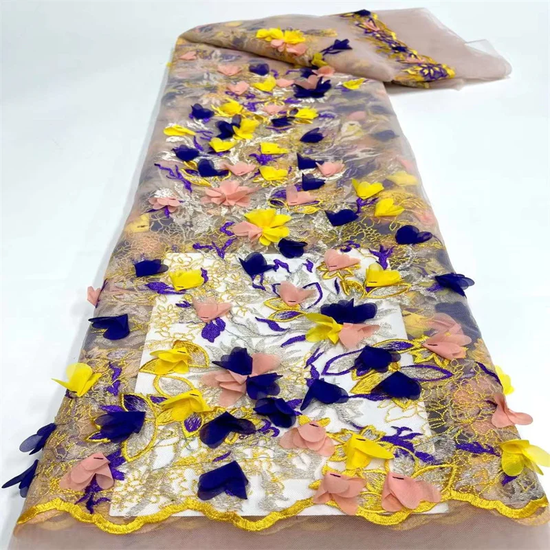 

African beads Lace Fabric 2022High Quality Lace French Net 3D Flower Embroidery Tulle Lace Fabrics For Nigerian Party Dress
