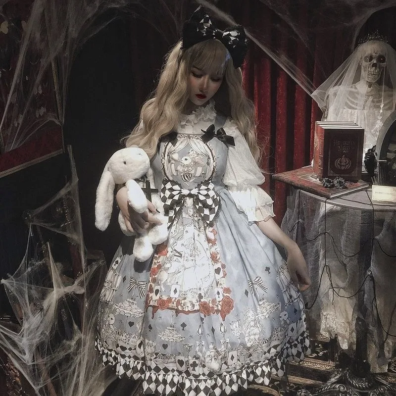 

Japanese Gothic Lolita Dress Girls Vintage Dark Funeral Lolita Jsk Dress Women Harajuku Cool Sleeveless Punk Suspender Dresses