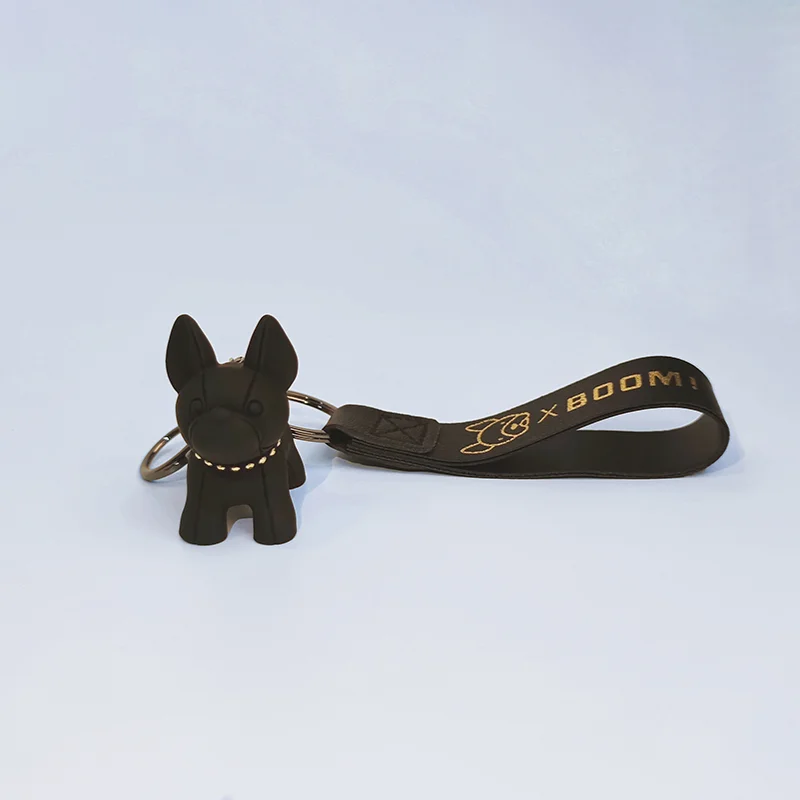 1pc Adorable French Bulldog Keychain With Durable Pu Leather Strap