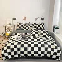 Parure de lit à carreaux noir et blanc, ensemble complet de literie à grille géométrique, housse de couette à carreaux en treillis doux avec 2 taies d'oreiller 1