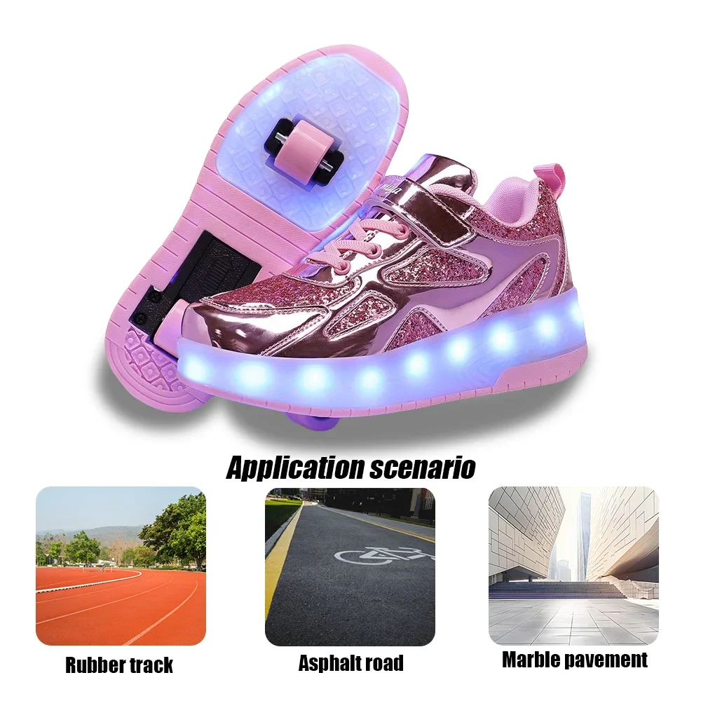 Women 2-wheel Roller Skate Shoes Trend Girls' Shoes With LED Retractable Child Dual-Purpose Casual Sneakers With Wheels