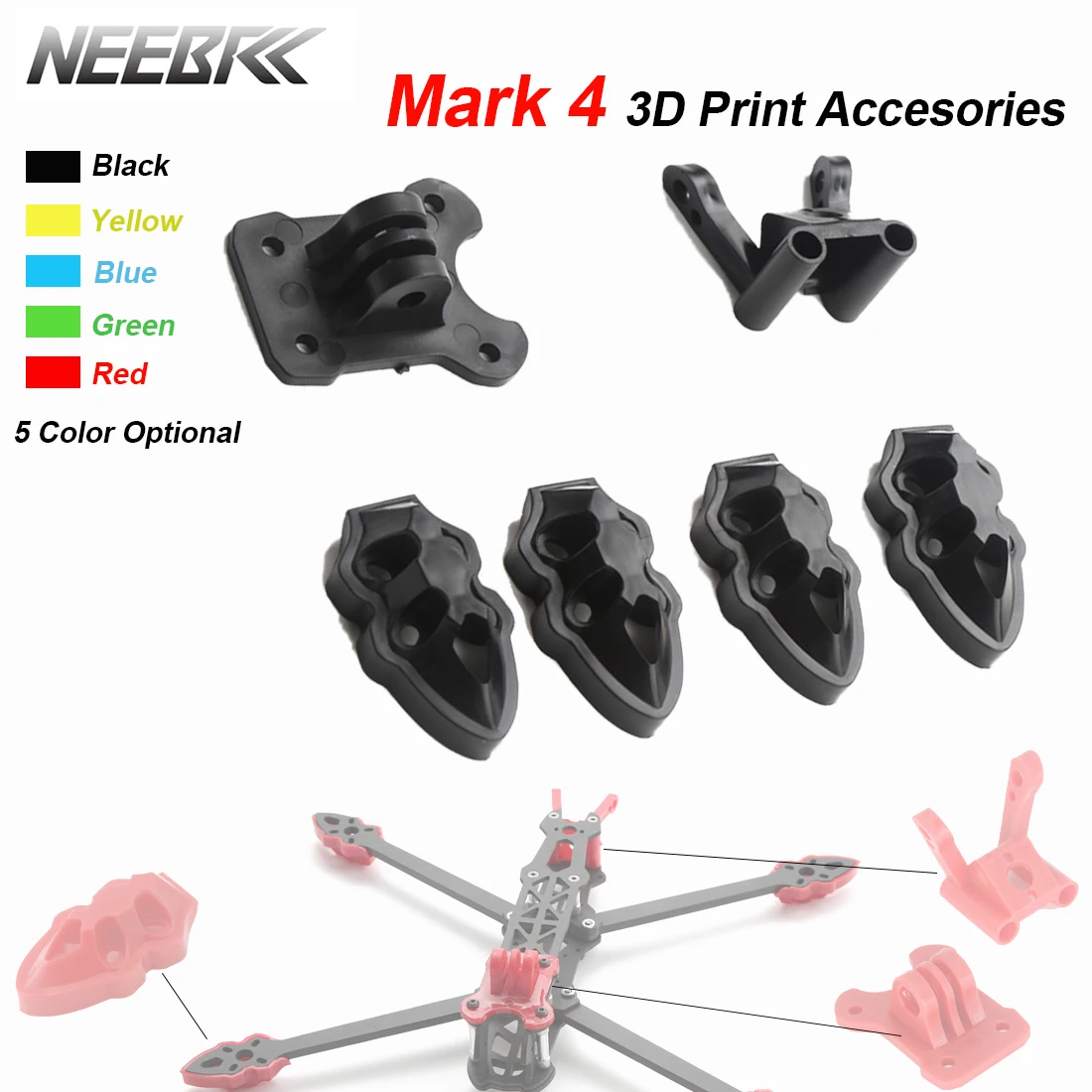 Neebrc RC Quadcopter FPV Drone 3D printed Printing Accessories Antenna/Camera mount Arm Protective Seat Parts for Mark4 frame