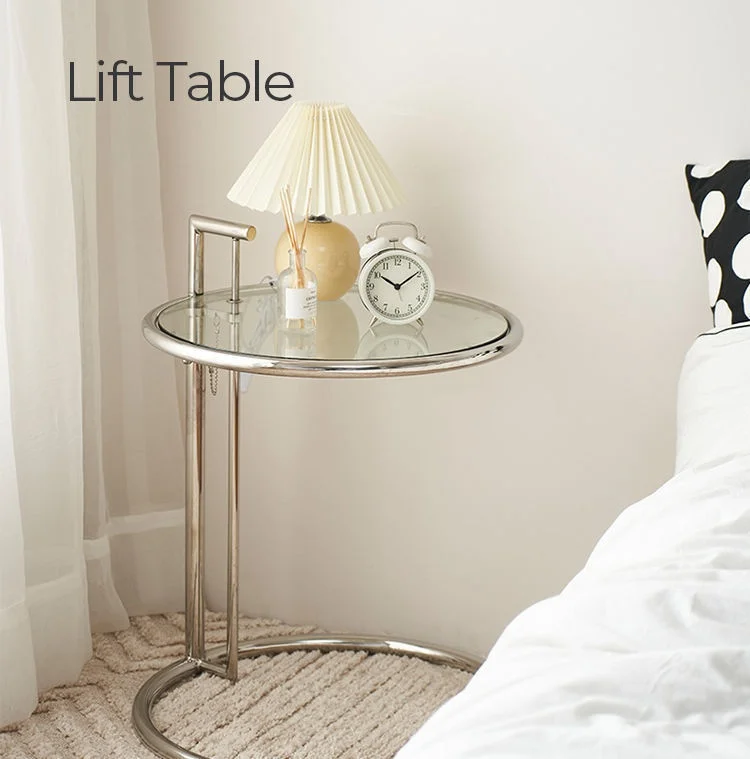 Description Picture 4 of itemX&D Retro Lift Transparent Tea Table Stainless Steel Internet Celebrity Photo Glass Round Ins Home Sofa Side Table Coffee Table